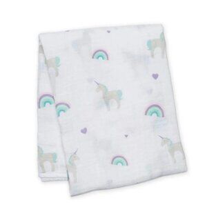 Lulujo Cotton Swaddle Blanket Unicorn Rainbow New